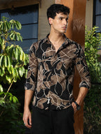 Campus Sutra Artistic-Foliage Lined Imrprint Shirt