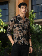 Campus Sutra Artistic-Foliage Lined Imrprint Shirt