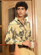 Campus Sutra Artistic-Foliage Lined Imrprint Shirt