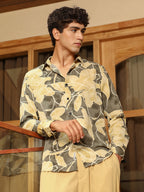 Campus Sutra Artistic-Foliage Lined Imrprint Shirt