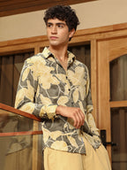 Campus Sutra Artistic-Foliage Lined Imrprint Shirt