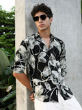 Campus Sutra Artistic-Foliage Lined Imrprint Shirt