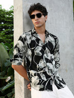 Campus Sutra Artistic-Foliage Lined Imrprint Shirt