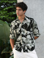 Campus Sutra Artistic-Foliage Lined Imrprint Shirt