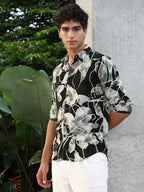 Campus Sutra Artistic-Foliage Lined Imrprint Shirt