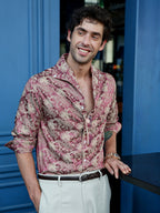 Campus Sutra Men's Floral Jacquard Full Sleeve Cuban Collar Shirt