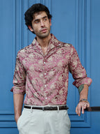 Campus Sutra Men's Floral Jacquard Full Sleeve Cuban Collar Shirt