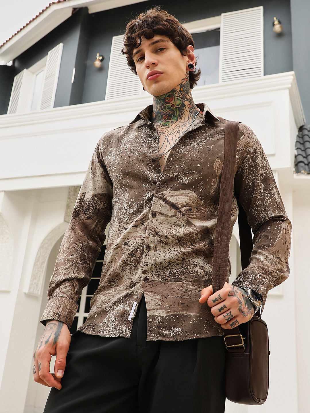 Campus Sutra Marble-Specks Imprint Shirt