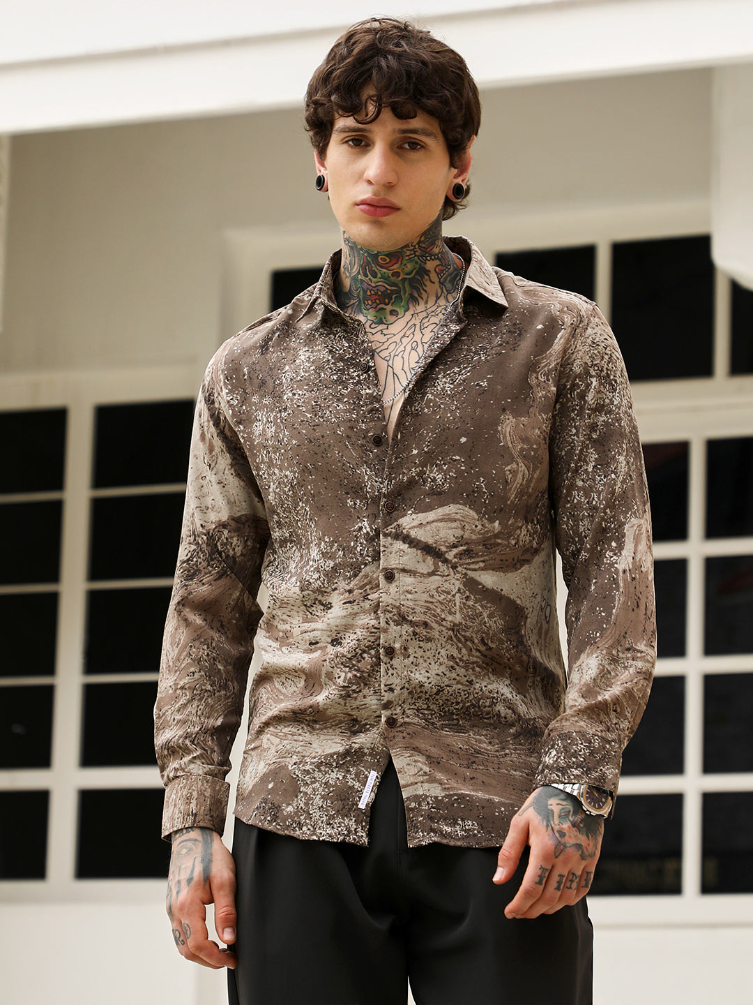 Campus Sutra Marble-Specks Imprint Shirt
