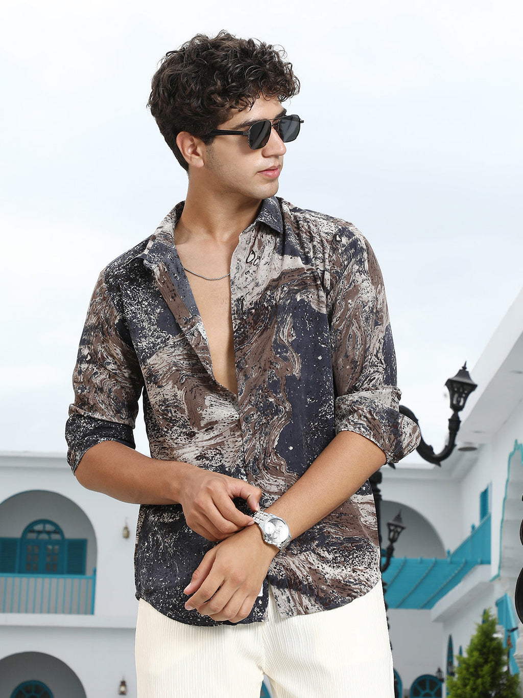 Campus Sutra Marble-Specks Imprint Shirt