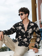 Campus Sutra Contrast-Roses Imprint Shirt