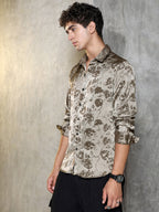 Campus Sutra Faded-Flora Jacquard Shirt