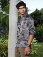 Campus Sutra Faded-Flora Jacquard Shirt