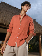 Campus Sutra Solid Creased-Tactile Shirt