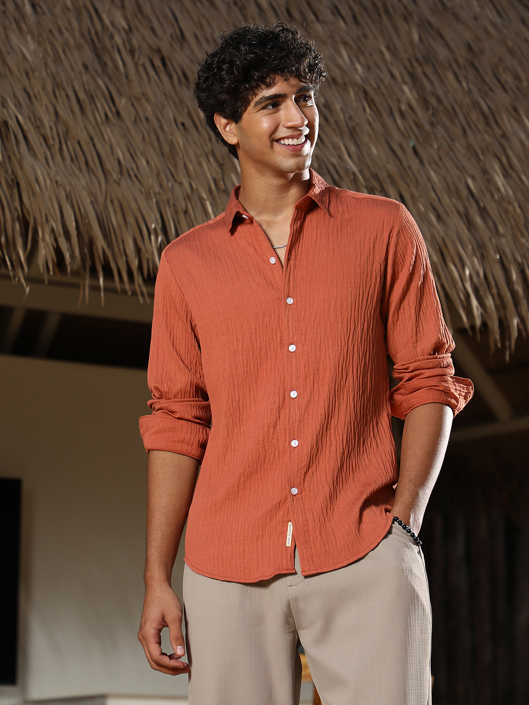Campus Sutra Solid Creased-Tactile Shirt