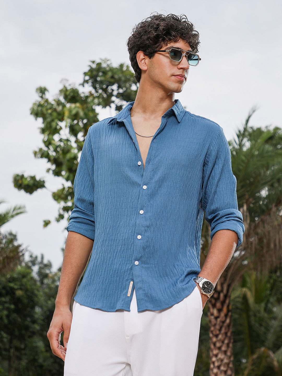 Campus Sutra Solid Creased-Tactile Shirt