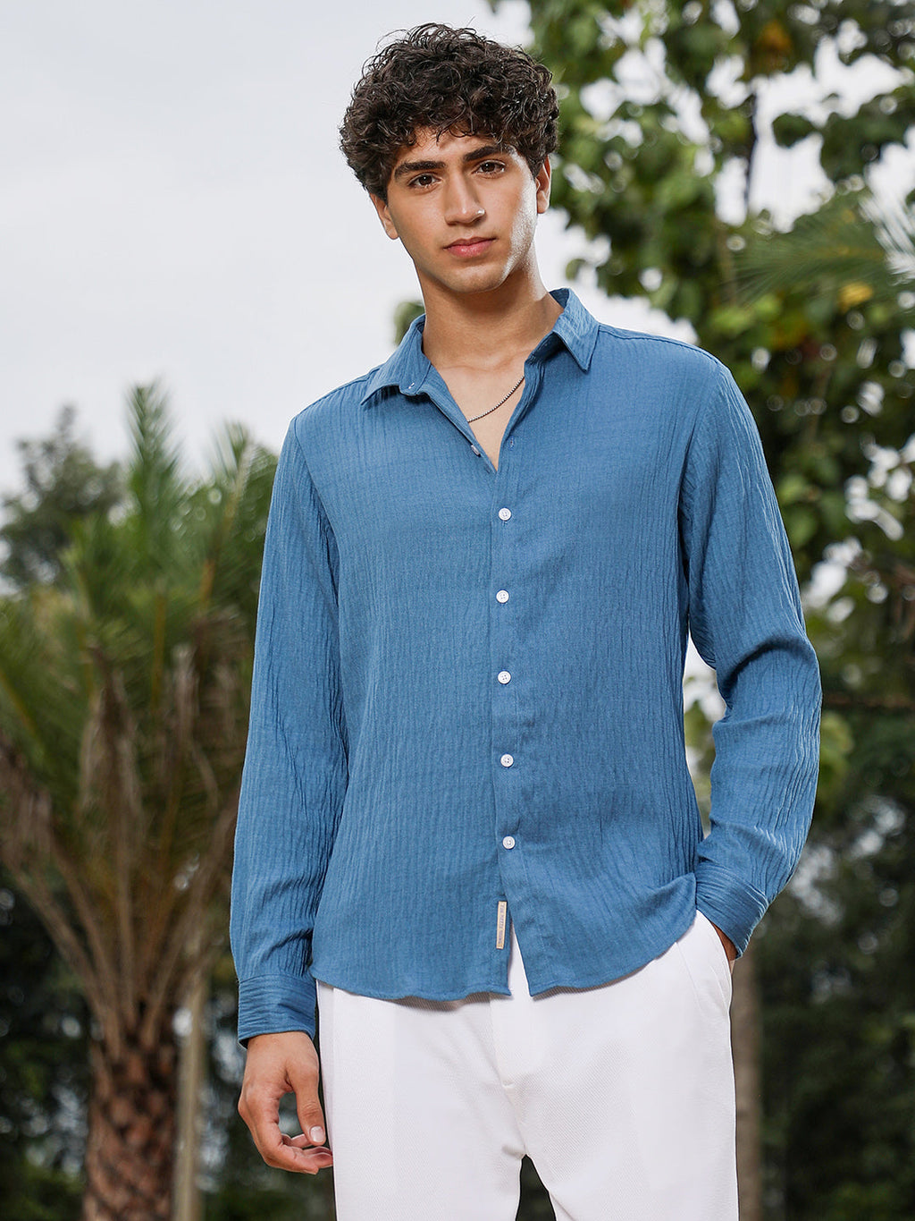 Campus Sutra Solid Creased-Tactile Shirt