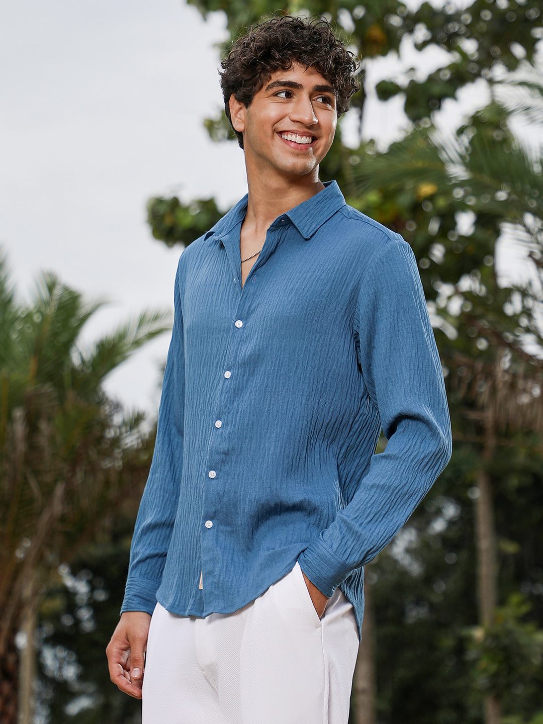 Campus Sutra Solid Creased-Tactile Shirt