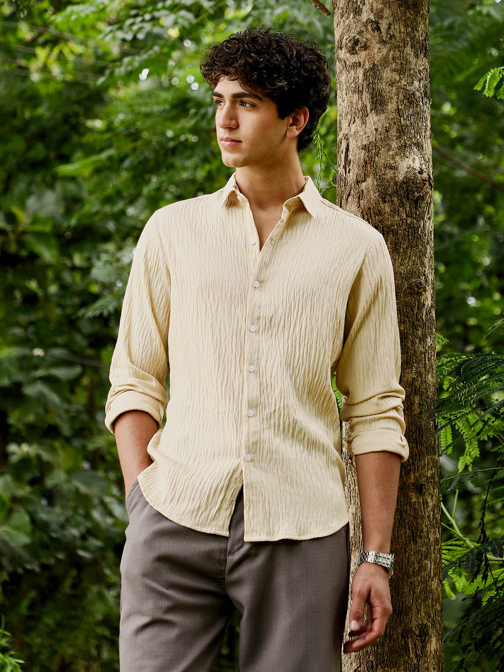Campus Sutra Solid Creased-Tactile Shirt