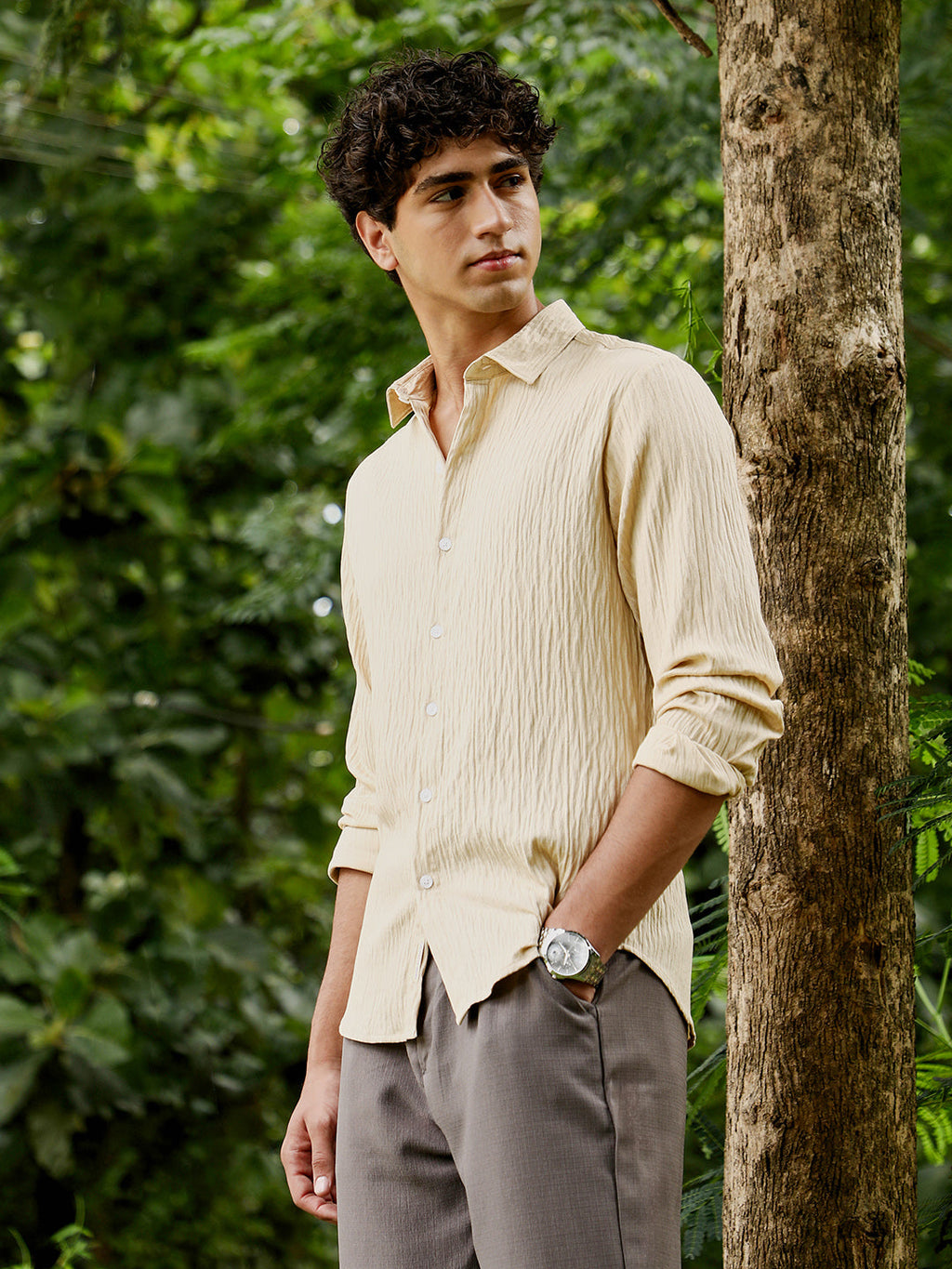 Campus Sutra Solid Creased-Tactile Shirt