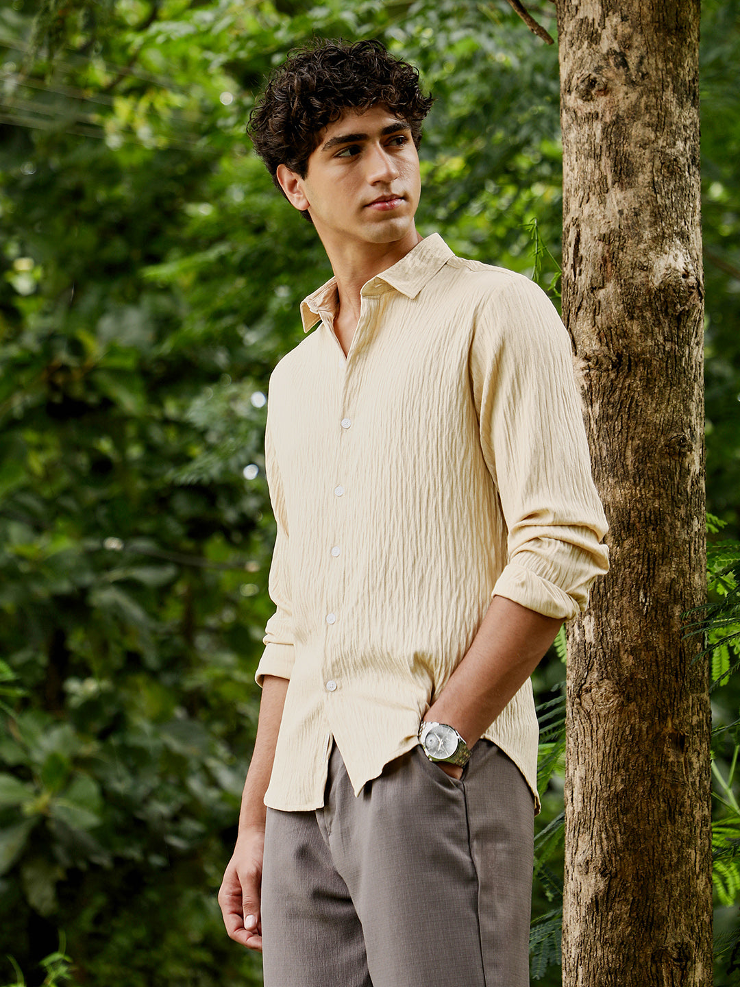 Campus Sutra Solid Creased-Tactile Shirt