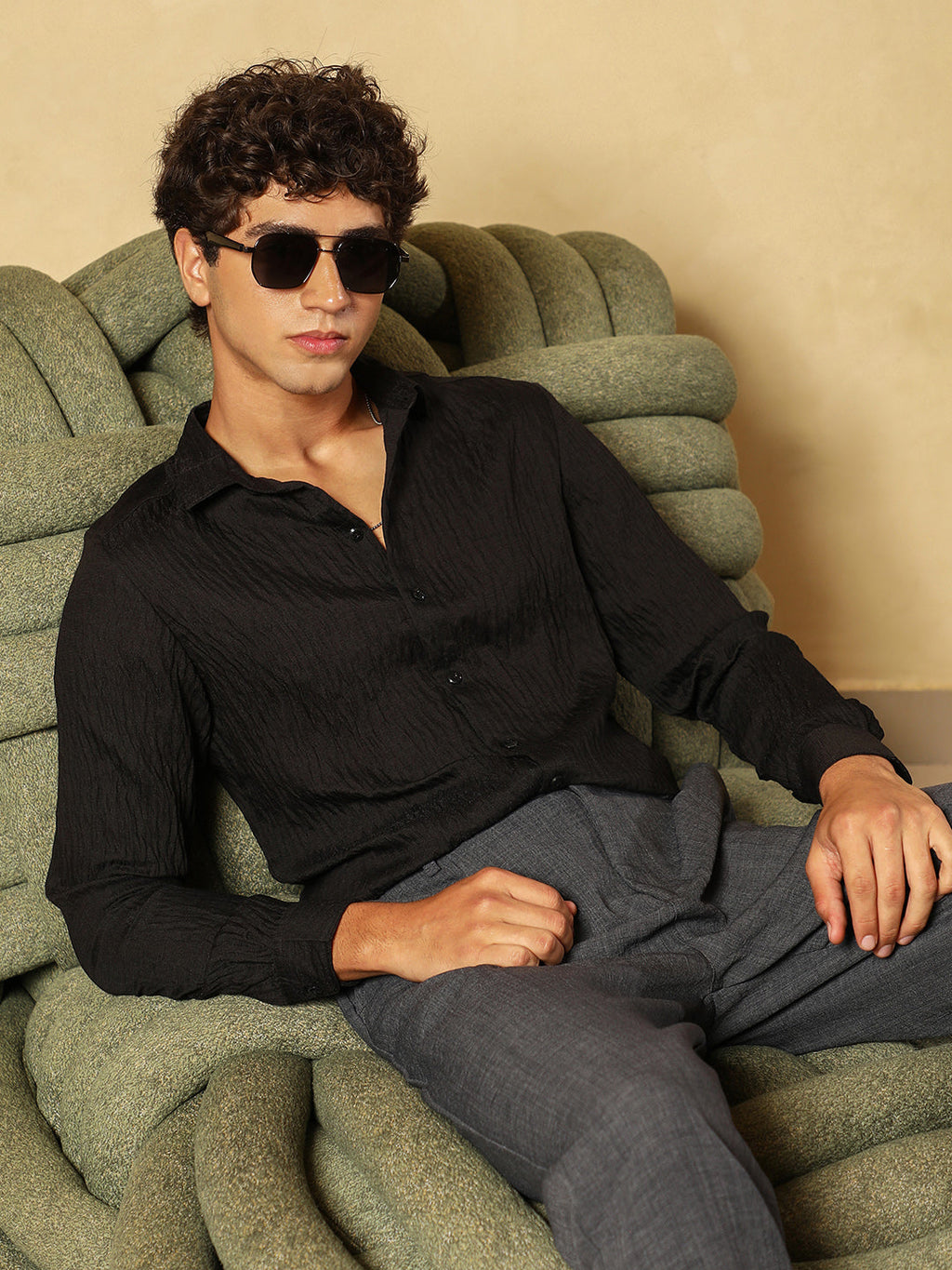 Campus Sutra Solid Creased-Tactile Shirt