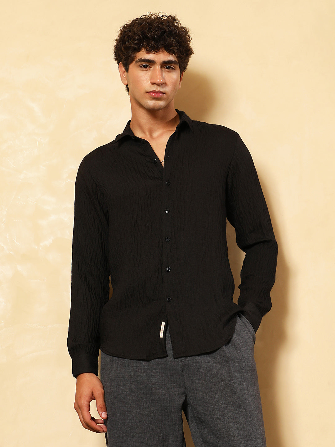 Campus Sutra Solid Creased-Tactile Shirt