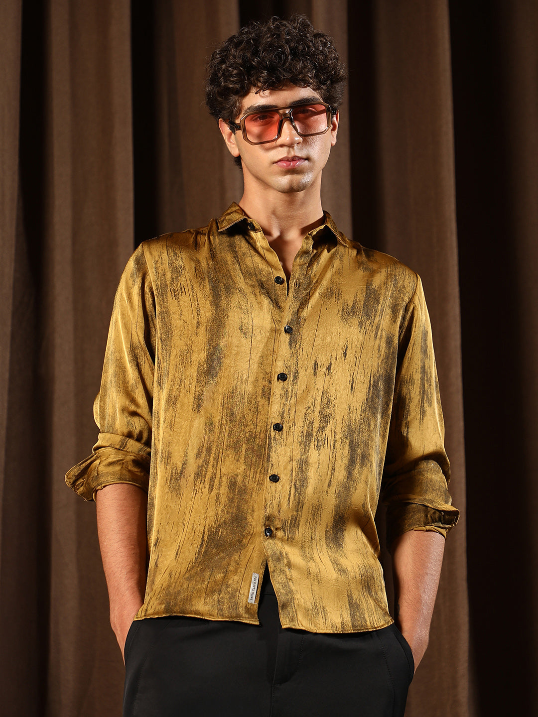 Campus Sutra Gleaming-Grazed Satin Shirt