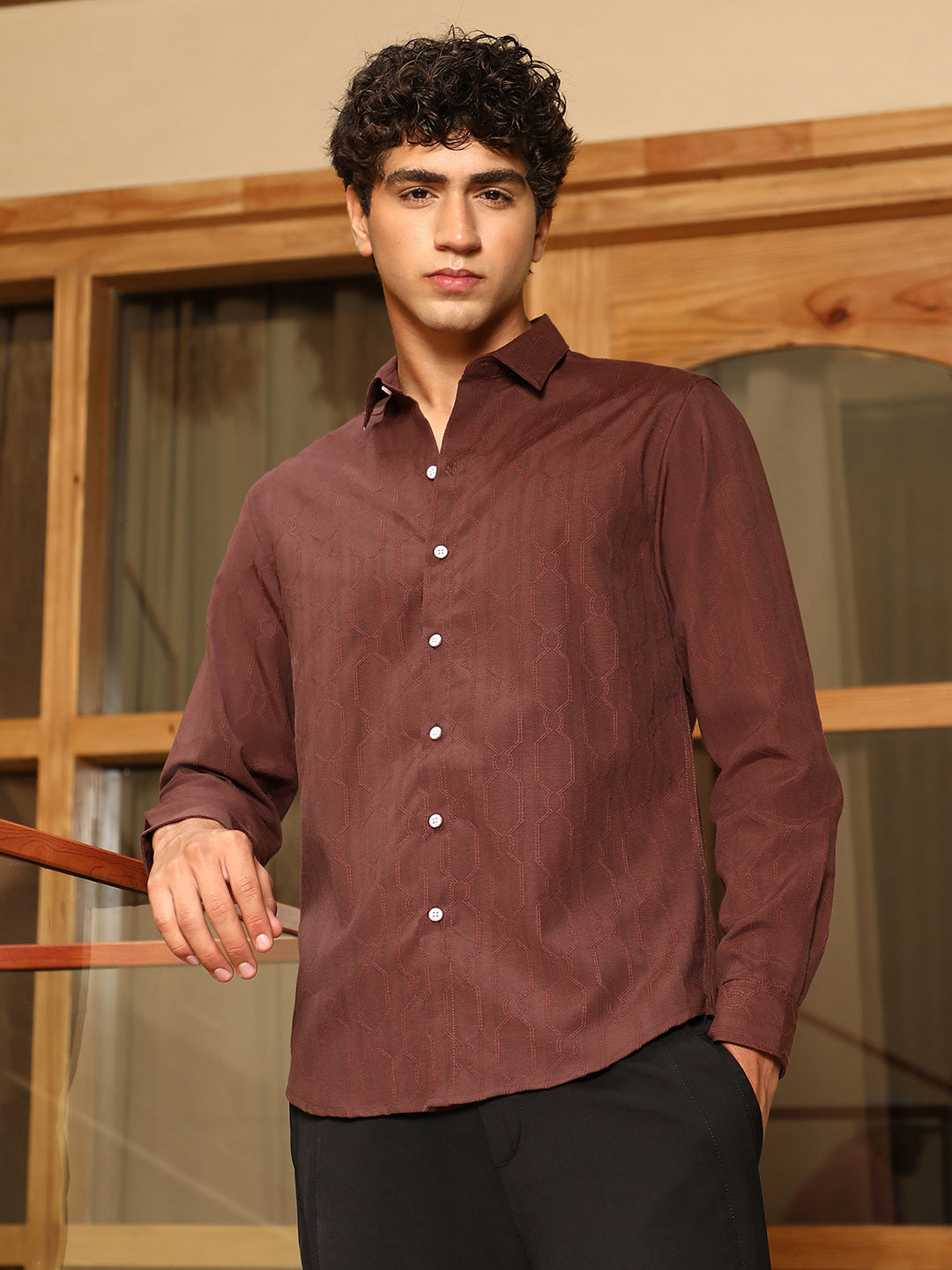 Campus Sutra Indie-Geometric Jacquard Shirt