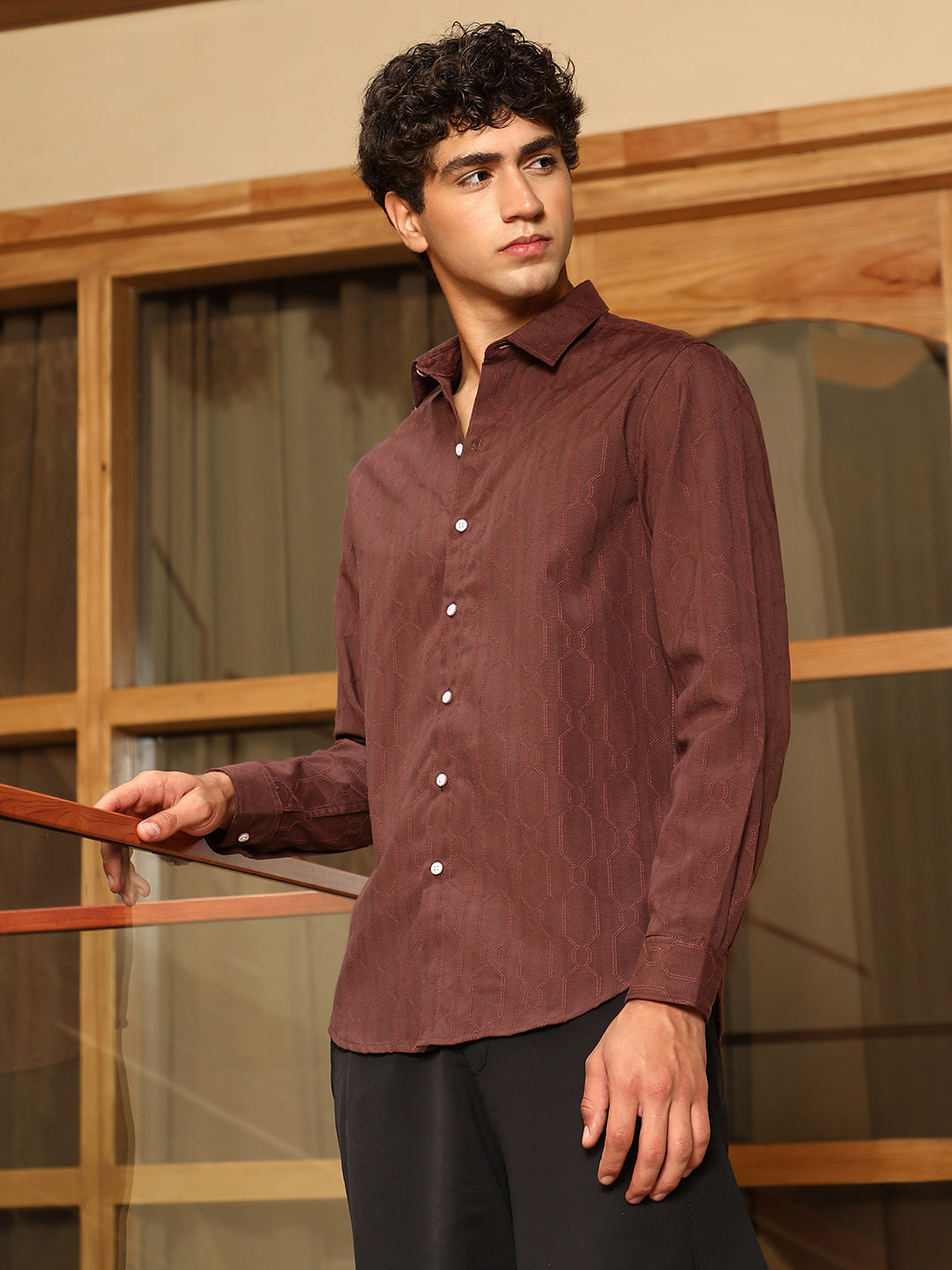 Campus Sutra Indie-Geometric Jacquard Shirt