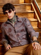 Campus Sutra Leaf-Imprint Foliage-Tactile Shirt