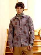 Campus Sutra Leaf-Imprint Foliage-Tactile Shirt