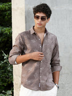 Campus Sutra Twig-Imprint Foliage-Tactile Shirt