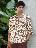 Campus Sutra Contrast-Botanics Imprint Shirt