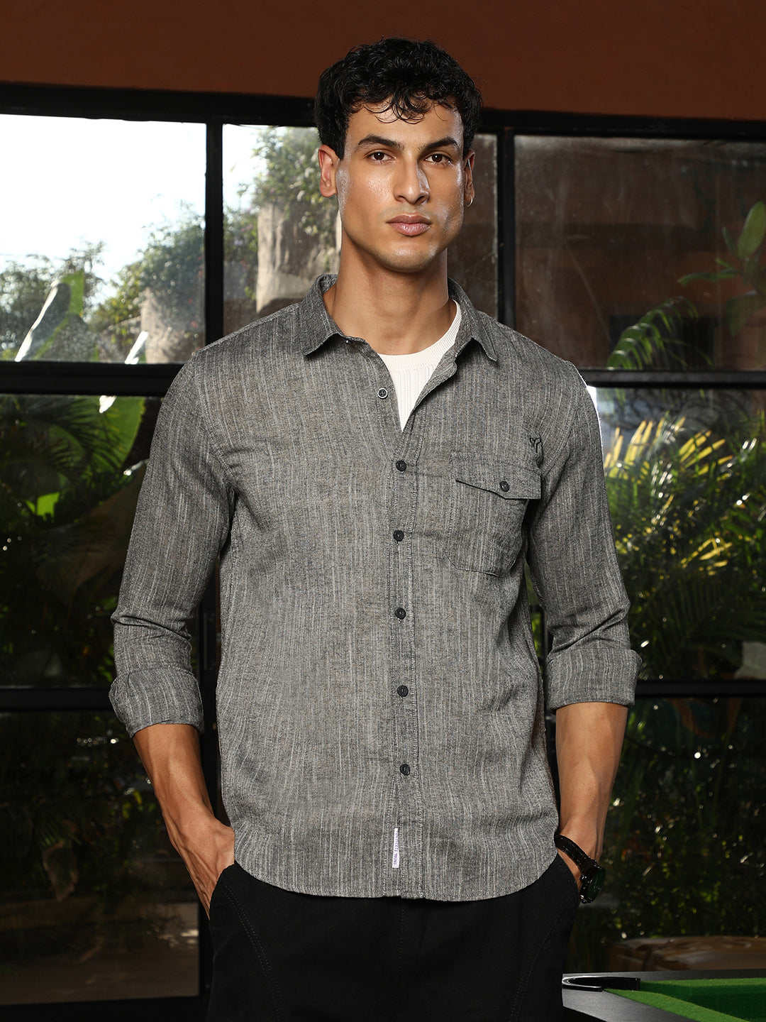 Campus Sutra Thread-Jacquard Shirt