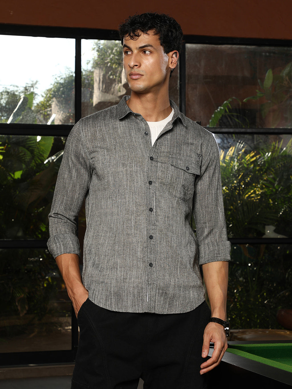 Campus Sutra Thread-Jacquard Shirt