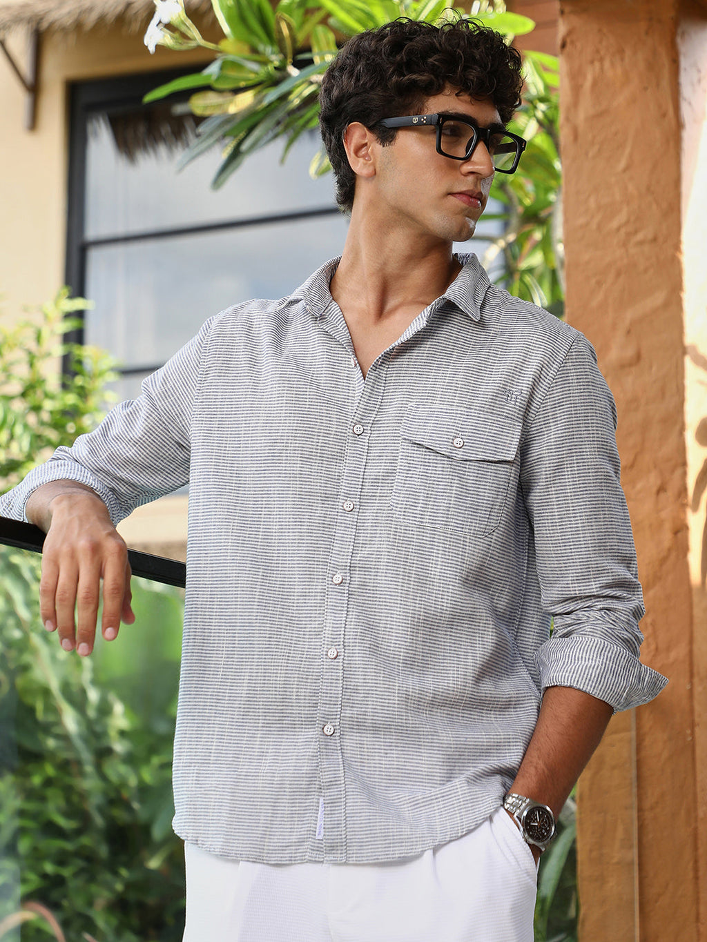 Campus Sutra Candy-Stripe Jacquard Shirt