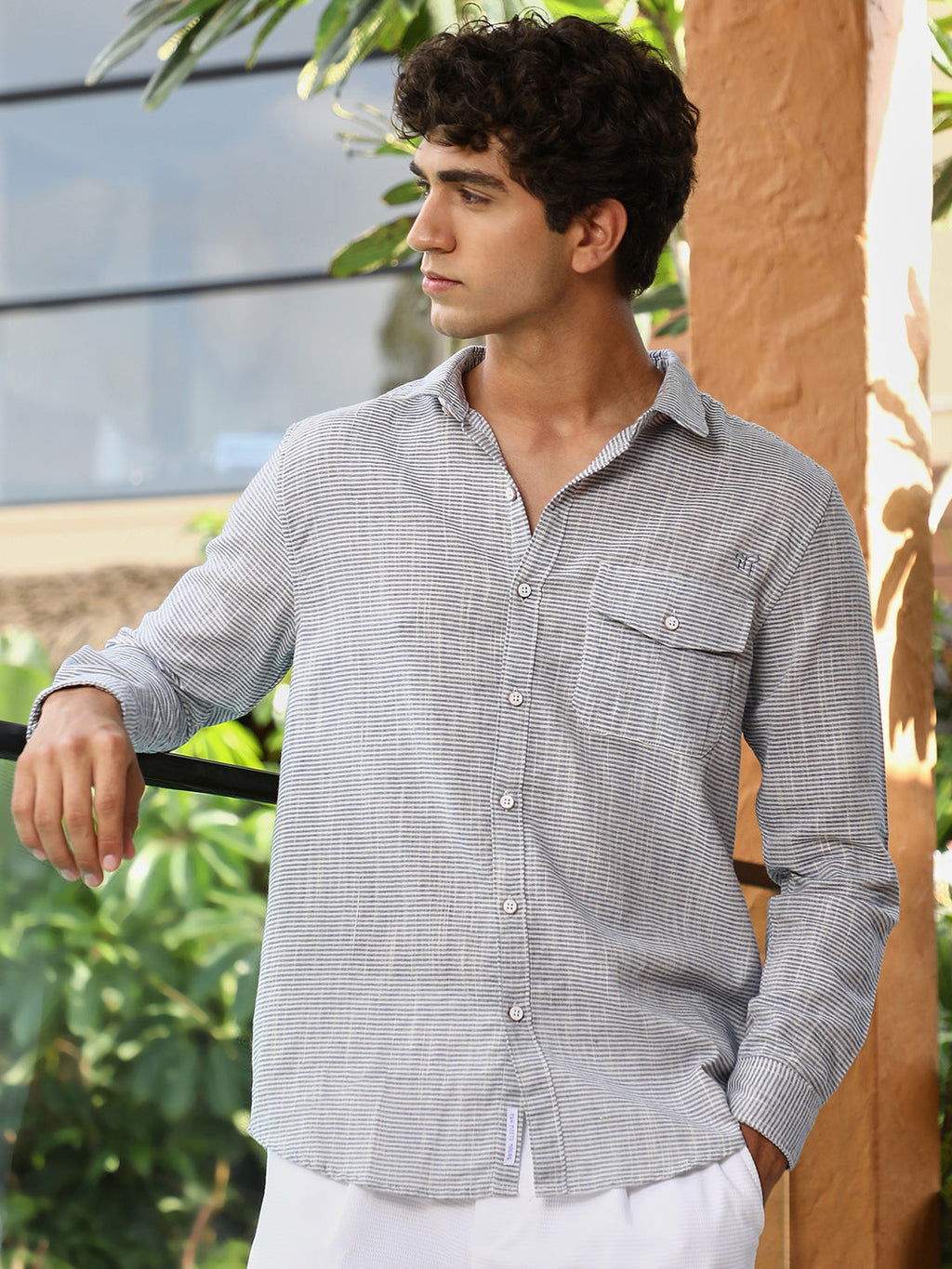 Campus Sutra Candy-Stripe Jacquard Shirt