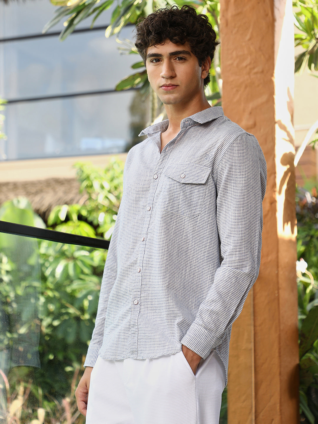 Campus Sutra Candy-Stripe Jacquard Shirt