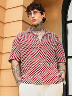 Campus Sutra Geometric-Crochet Cuban Oversized Shirt
