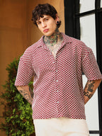 Campus Sutra Geometric-Crochet Cuban Oversized Shirt