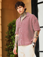Campus Sutra Geometric-Crochet Cuban Oversized Shirt
