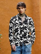 Campus Sutra Contrast-Botanical Imprint Shirt