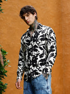Campus Sutra Contrast-Botanical Imprint Shirt