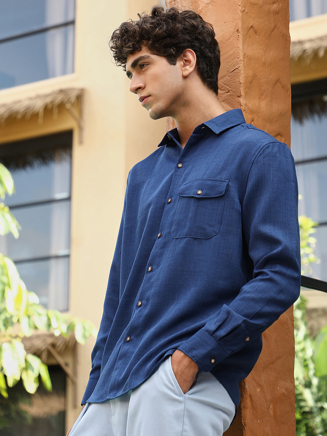 Campus Sutra Solid Dobby Regular Shirt