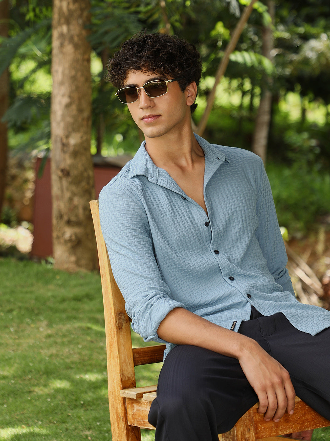 Campus Sutra Basket-Knit Jacquard Shirt