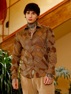 Campus Sutra Block-Geometric Jacquard Shirt