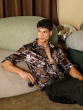 Campus Sutra Contrast-Botanical Imprint Velvet Shirt