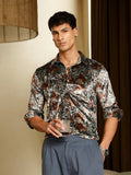 Campus Sutra Botanical-Cluster Imprint Velvet Shirt