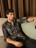 Campus Sutra Metallic-Chevron Imprint Velvet Shirt
